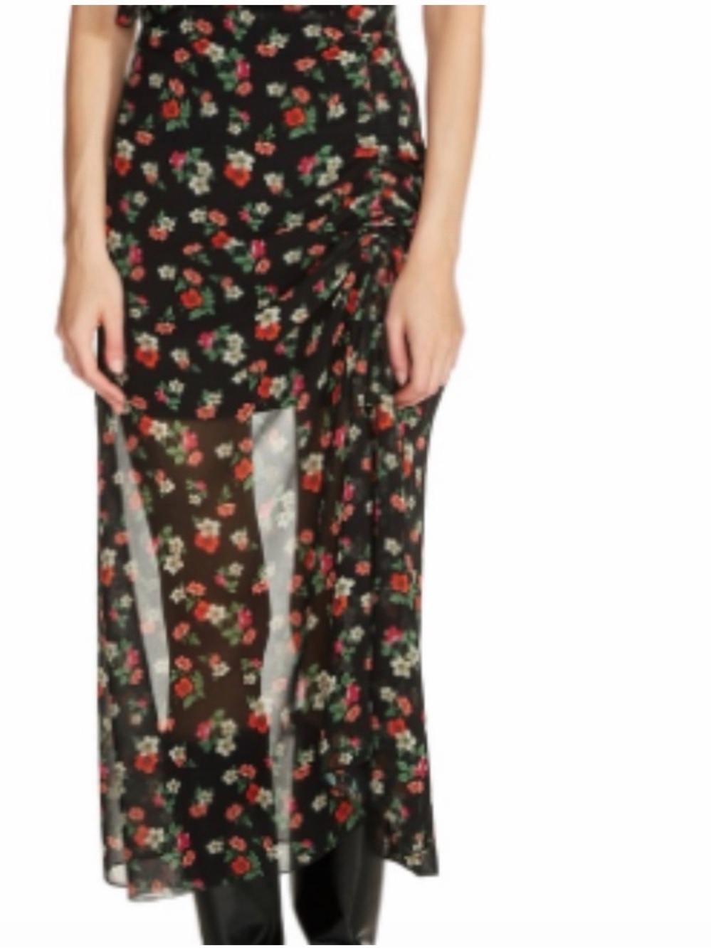 Maje M Rancho Floral Chiffon Ruched Ruffle Midi Dress Sz 2 , Medium - Picture 3 of 13